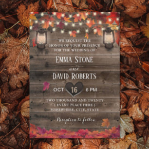 Autumn Leaves Lanterns & String Light Fall Wedding Invitation