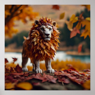Autumn leaves Lion Poster
