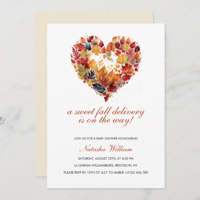 Autumn Leaves Love Heart Fall Baby Shower Invitation (Front/Back)