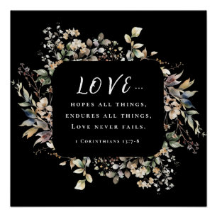 Autumn Leaves Love Never Fails Bible Verse Wedding Poster