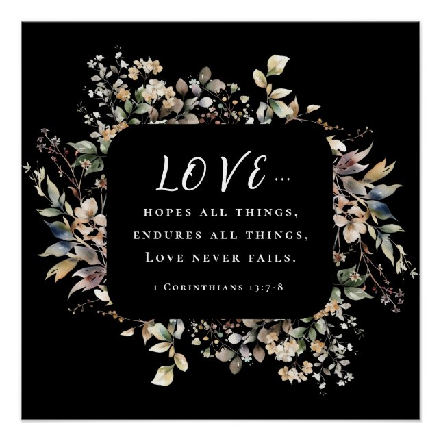 Autumn Leaves Love Never Fails Bible Verse Wedding Poster (Front)