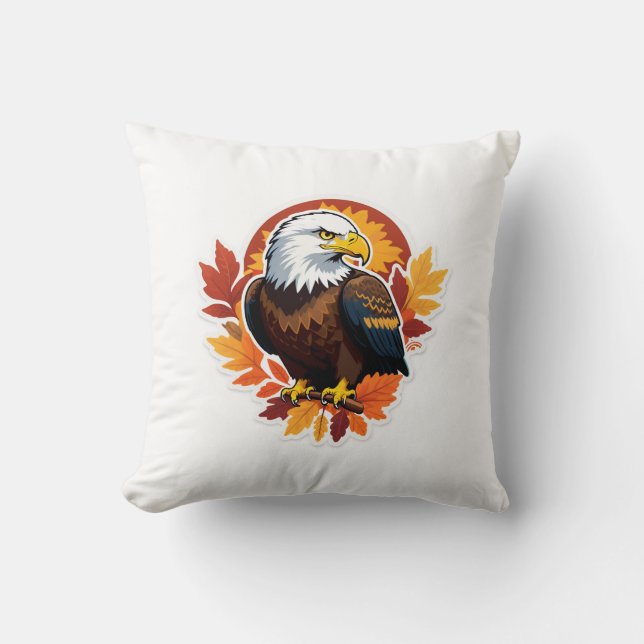 Autumn Leaves Luxe & Majestic Eagle Wallpaper Cushion (Front)