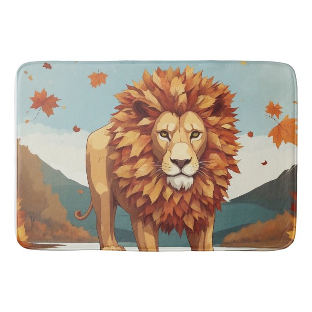 Autumn Leaves Male Lion Bath Mat (Front)