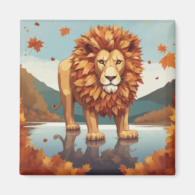 Autumn Leaves Male Lion Magnet (Front)