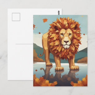 Autumn Leaves Male Lion Postcard