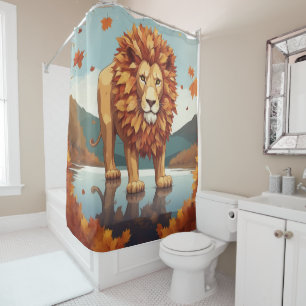 Autumn Leaves Male Lion Shower Curtain