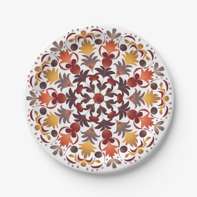 Autumn leaves mandala paper plate (Front)