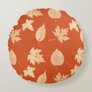 Autumn leaves - mandarin orange round cushion