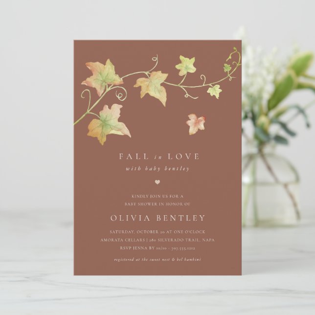 Autumn Leaves Modern Fall Baby Shower Invitation (Standing Front)