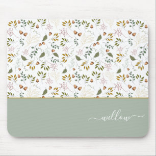 Autumn Leaves Monogram Name Modern Mouse Mat