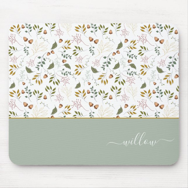 Autumn Leaves Monogram Name Modern  Mouse Mat (Front)