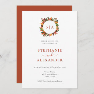 Autumn Leaves Monogram Wedding Invitation