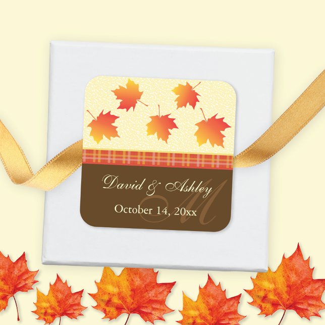 Autumn Leaves Monogram Wedding Square Sticker (Creator Uploaded)