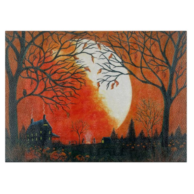 Autumn,leaves,moon,barn,house,owl Cutting Board (Front)