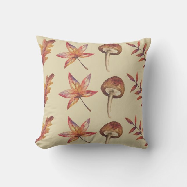 Autumn Leaves & Mushroom  Cushion (Front)