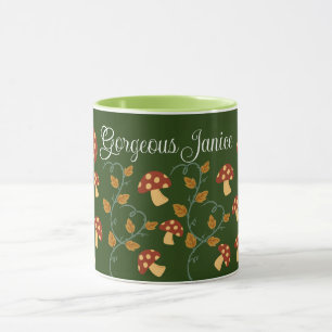 Autumn Leaves Mushroom Mug with editable name