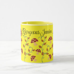 Autumn Leaves Mushroom Mug with editable name