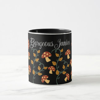 Autumn Leaves Mushroom Mug with editable name