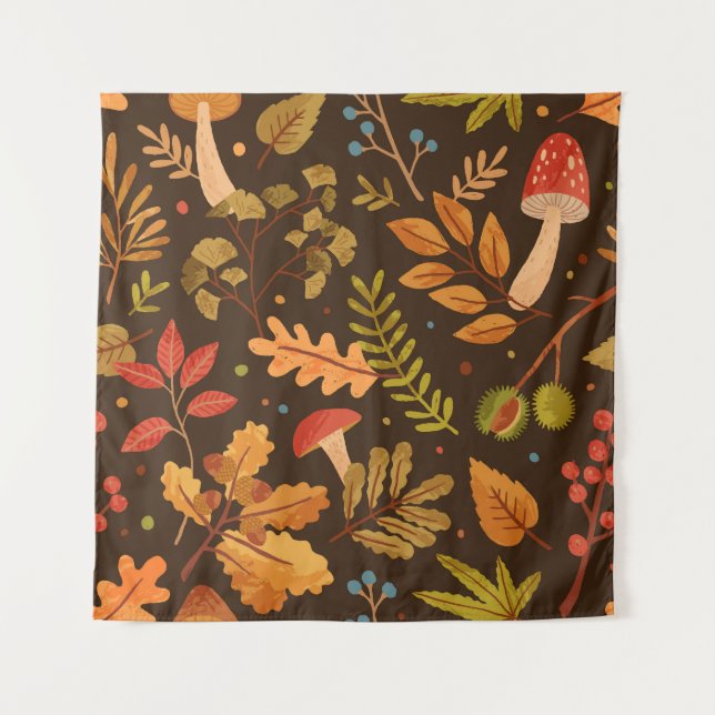 Autumn Leaves Mushrooms Vintage Pattern Tapestry (Front)