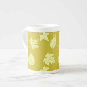 Autumn leaves - mustard and light yellow bone china mug