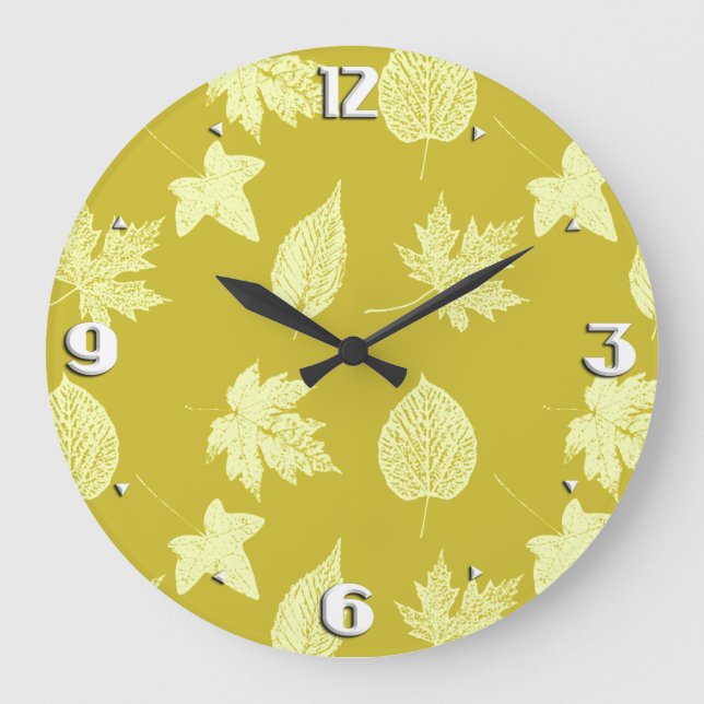 Autumn leaves - mustard and light yellow large clock (Front)