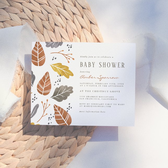Autumn Leaves Mustard Fall Baby Shower Invitation Postcard (Creator Uploaded)