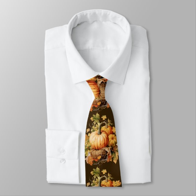 Autumn Leaves Neck Tie – Watercolor Fall Fashion  (Tied)
