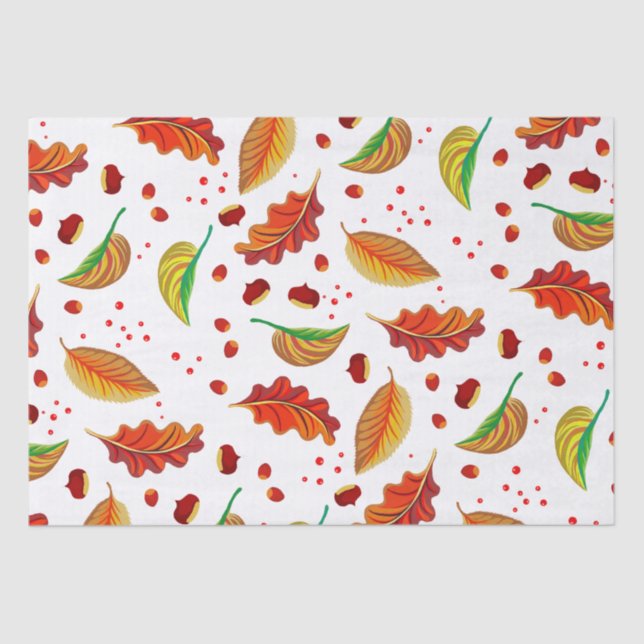 Autumn Leaves Nuts Chestnuts Fall Orange Decoupage Tissue Paper (Front)