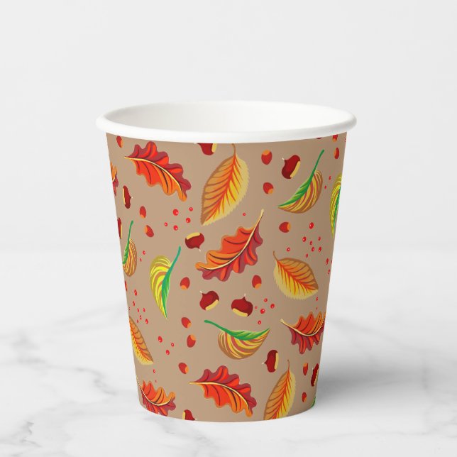  Autumn Leaves Nuts Chestnuts Pattern Elegant Fall Paper Cups (Front)