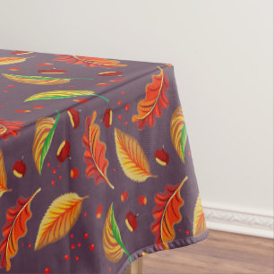 Autumn Leaves Nuts Chestnuts Pattern Elegant Fall Tablecloth