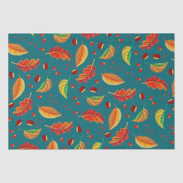  Autumn Leaves Nuts Chestnuts Pattern Elegant Fall Tissue Paper (Front)