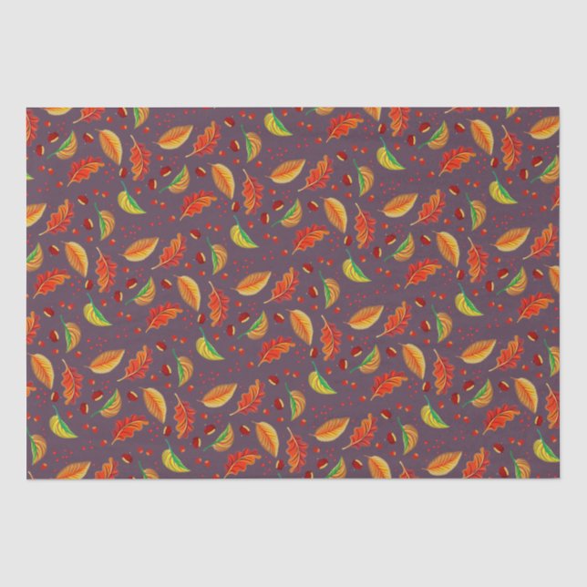  Autumn Leaves Nuts Chestnuts Pattern Elegant Fall Tissue Paper (Front)