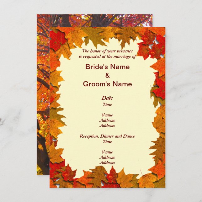 Autumn Leaves of Yellow and Orange Wedding Invite (Front/Back)
