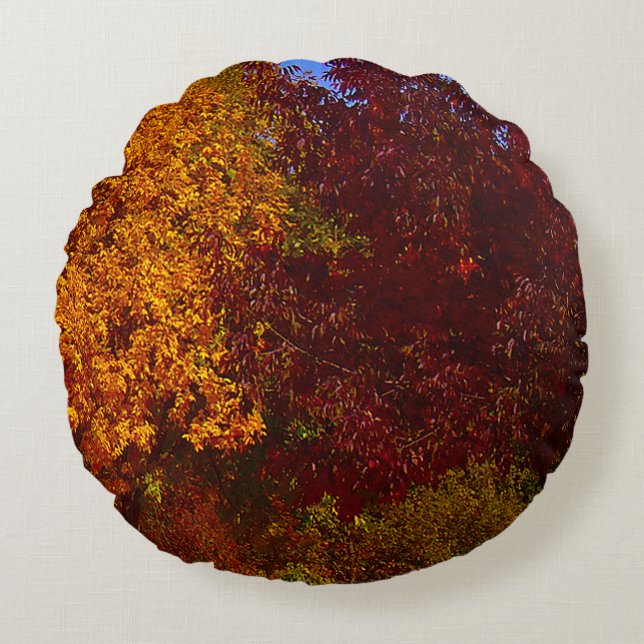 Autumn Leaves of Yellow and Purple, ZSSPG Round Cushion (Front)