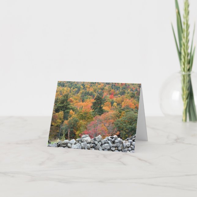 Autumn Leaves Old Stone Wall Note Card (Front)