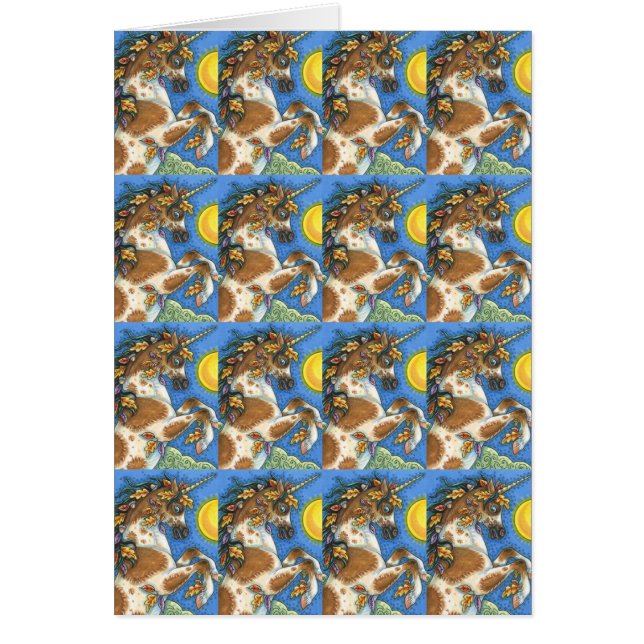 AUTUMN LEAVES ON A UNICORN STALLION, HORSE CARD (Front)