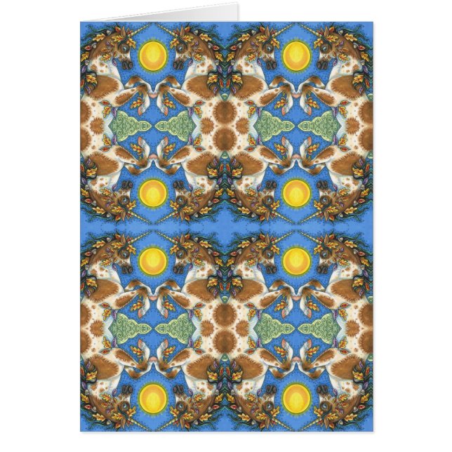 AUTUMN LEAVES ON A UNICORN STALLION, HORSE CARD (Front)