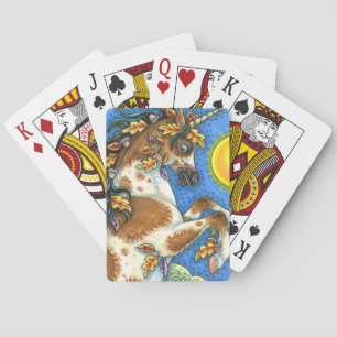 AUTUMN LEAVES ON A UNICORN STALLION, REARING HORSE PLAYING CARDS