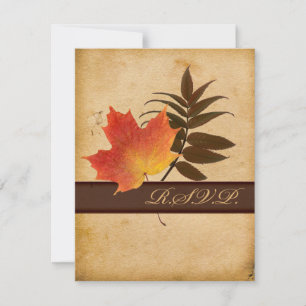 Autumn Leaves on Aged Paper Reply Card