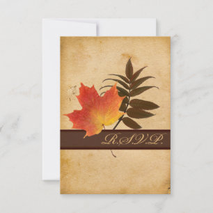 Autumn Leaves on Aged Paper Reply Card II - Small