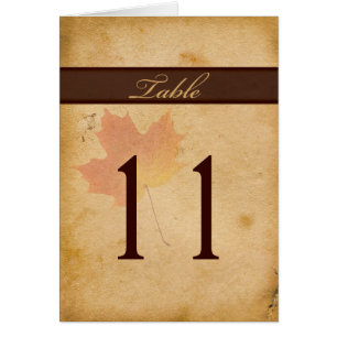 Autumn Leaves on Aged Paper Table Number Card