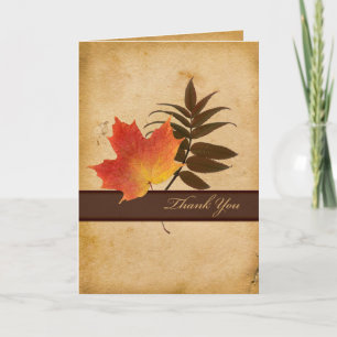 Autumn Leaves on Aged Paper Thank You Card