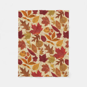 Autumn Leaves on Beige Fleece Blanket