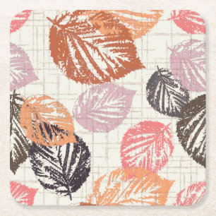 Autumn leaves on beige. square paper coaster