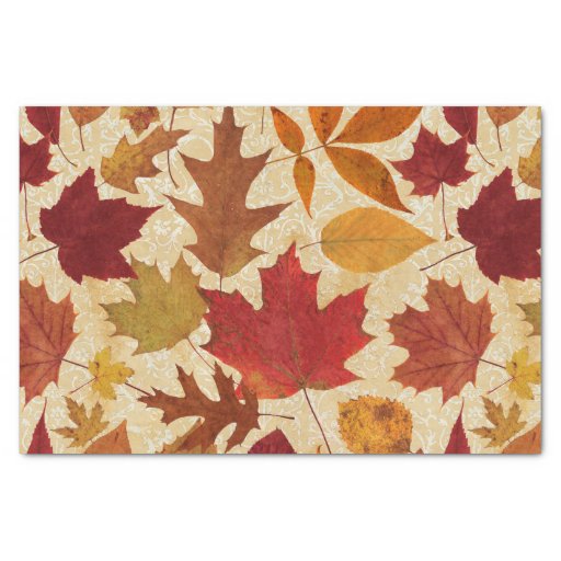 Image of Autumn Leaves on Beige Tissue Paper