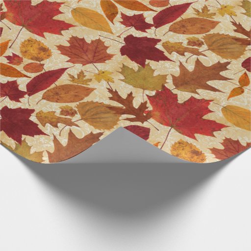 Image of Autumn Leaves on Beige Wrapping Paper