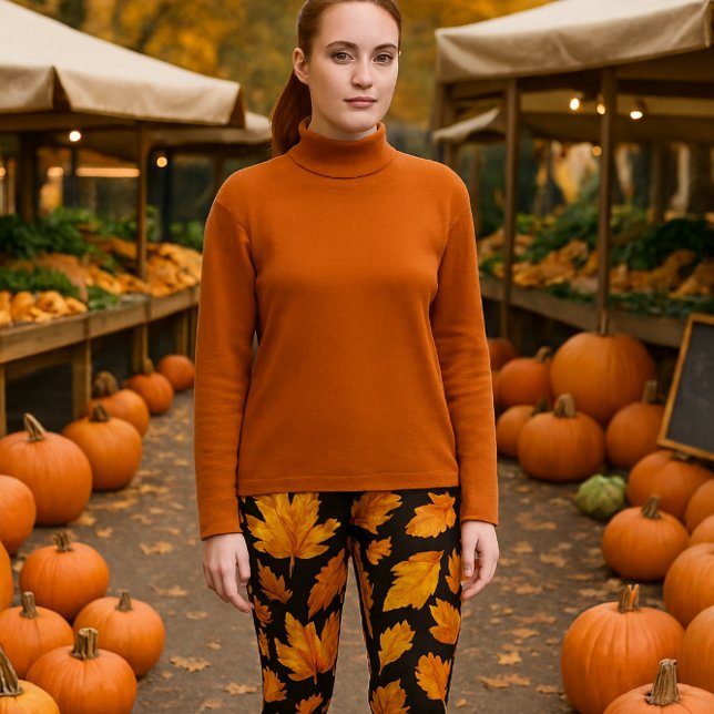Autumn Leaves on Black  Leggings (Creator Uploaded)