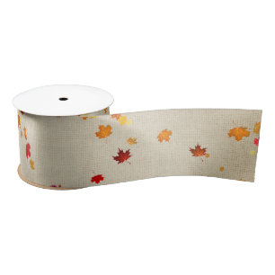 Autumn Leaves On Burlap Satin Ribbon
