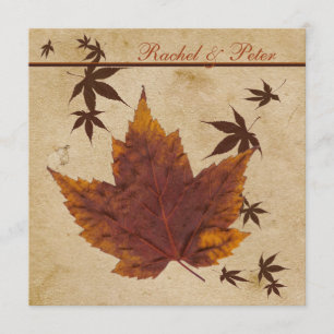 Autumn Leaves on FAUX Aged Paper Wedding Invite