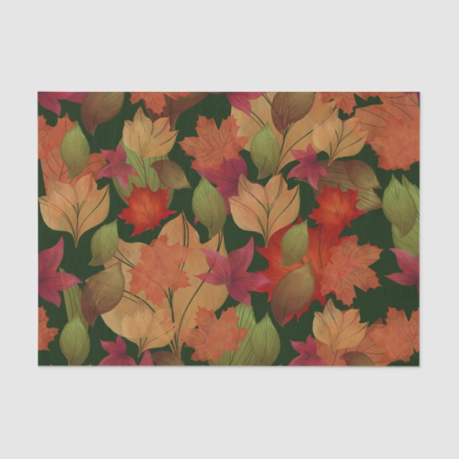Autumn leaves on green tissue paper (Front)